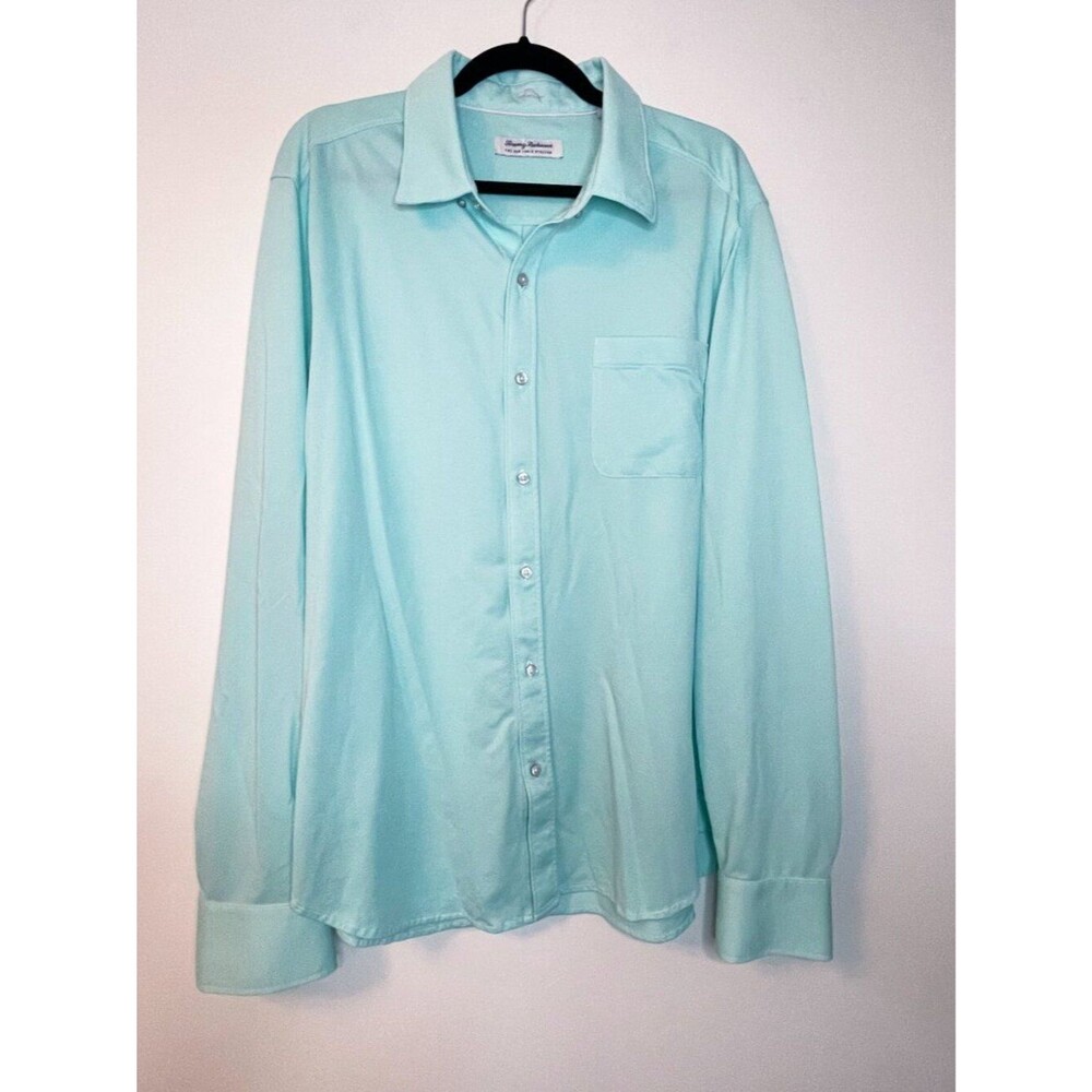 Tommy Bahama San Lucio Stretch Button Front Shirt Aqua Mint XL Tall Long Sleeve